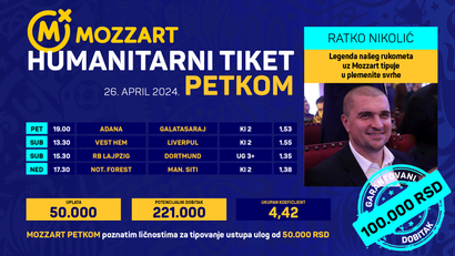 Humanitarni tiket u podne: Sigurice Ratka Nikolića, Mozzart overava zagarantovanim dobitkom