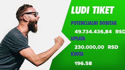 LUDI TIKET (-), ponedeljak, 49.734.436 dinara: TIK DO MAKSIMALE, UZ GOL U 93. MINUTU!