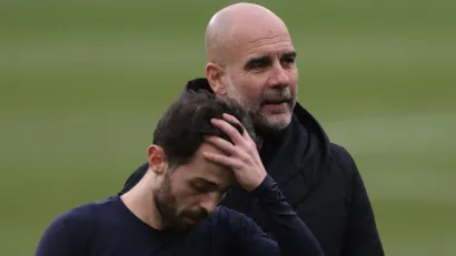 Bernardo Silva i Pep Gvardiola (©Reuters)