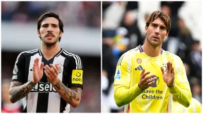 Sandro Tonali i Dušan Vlahović (©Reuters)