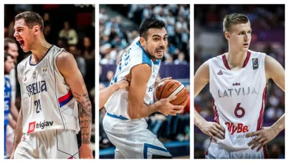 Stefan Jović, Kostas Slukas i Kristaps porzingis (Foto: FIBA)