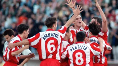 Slavlje igrača Zvezde posle gola Drulića protiv Meca Foto: MN Press