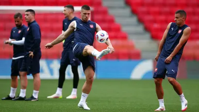 Luka Jović na treningu reprezentacije Srbije (©Reuters)