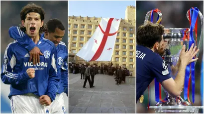 ©Reuters/©AFP (Levan Kobijašvili, zgrada u Tbilisiju i Hviča Kvarachelija sa peharom Lige šampiona)