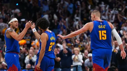 Eron Gordon, Džamal Mari i Nikola Jokić (Guliver/AP Photo/Jack Dempsey)