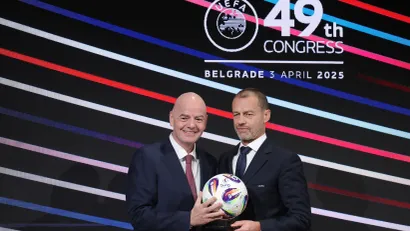 Đani Infantino i Aleksander Čeferin na Uefinom kongresu u Beogradu (©Starsport)