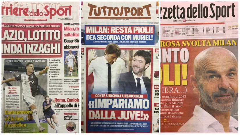 Naslovnice tri vodeća sportska lista u Italiji