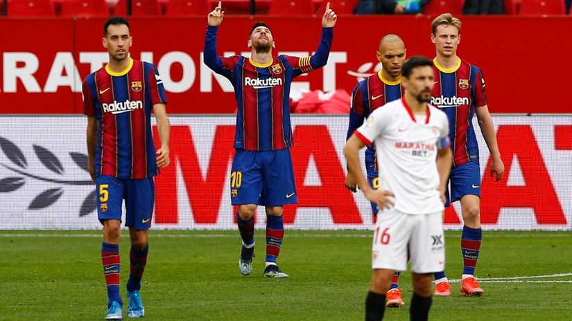 Lionel Mesi slavi gol protiv Sevilje (©Reuters)