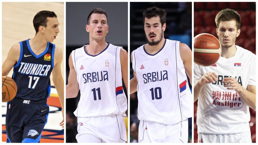 Pokuševski, Nedović, Kalinić i Petrušev (©AFP, ©Star Sport, ©FIBA Basketball)