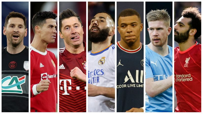 Mesi, Ronaldo, Levandovski, Benzema, Mbape, De Brujne i Salah (©Reuters)