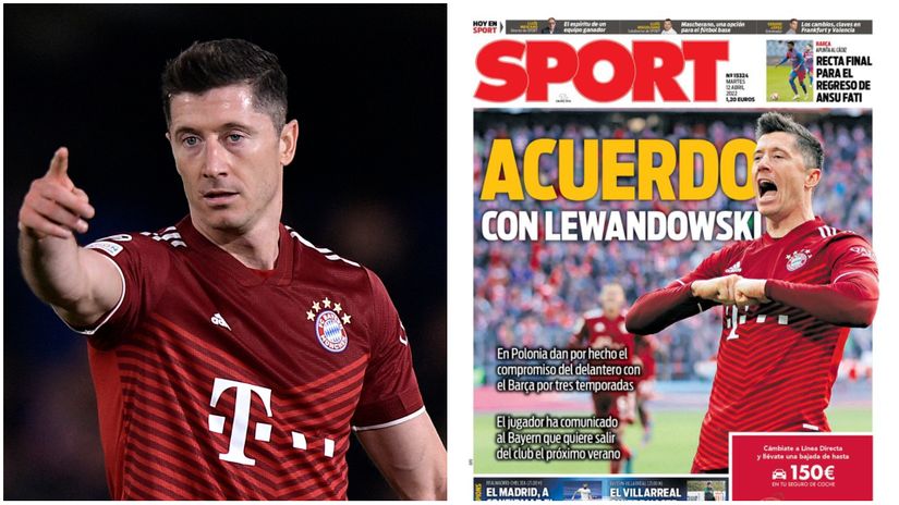 Robert Levandovski i naslovnica Sporta (Foto: Reuters; sport.es)