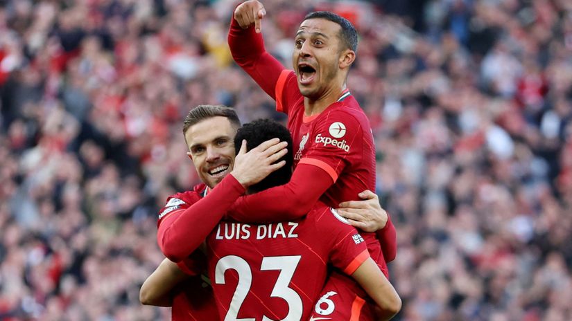 Džordan Henderson, Luis Dijaz i Tijago Alkantara (©Reuters)