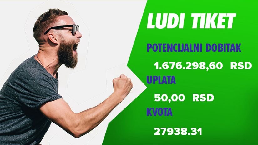 LUDI TIKET, subota, 1.676.298 dinara: Sve karte na goleade