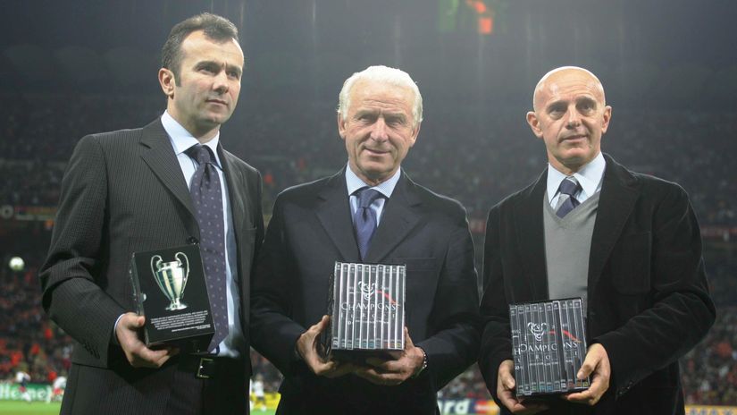 Milanovi šampioni Evrope: Dejan Savićević, Đovani Trapatoni i Arigo Saki (©Reuters)
