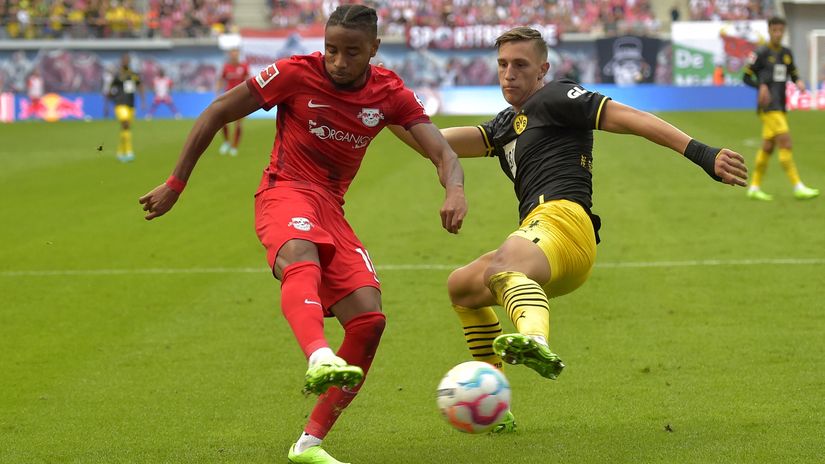 Kristof Nkunku protiv Dortmunda (©Reuters)