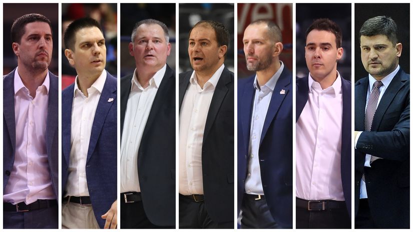 Treneri Superligaša - Stefanović, Barać, Mijatović, Nedović, Avdalović, Isakov Kovačević i Đokić (©MN Press, Star Sport)