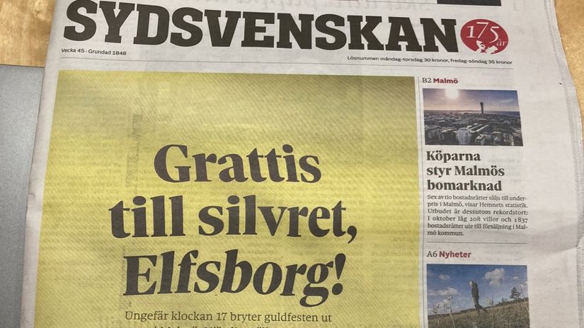 Pritisak na maksimumu: Naslovna strana lista Sidsvenskan iz Malmea, na kojoj je Elfsborgu unapred čestitano na drugom mestu (©Reuters)