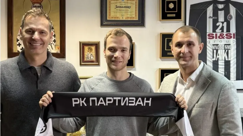 Renato Vugrinec, Miha Kotar i Marko Vukčević (©RK Partizan/Maja Nastić)