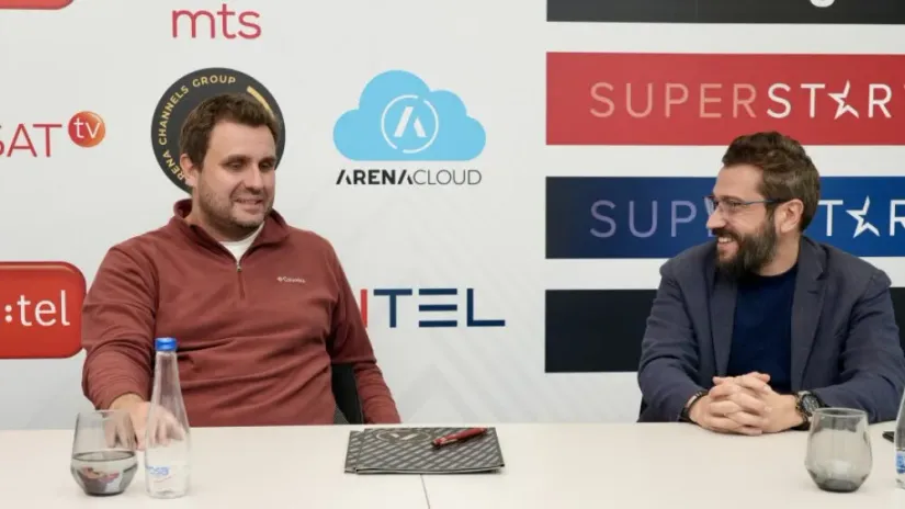 Darko Plavšić i direktor Arene Nebojša Žugić (©TV Arena Sport)