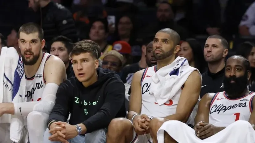 Ivica Zubac, Bogdan Bogdanović, Nik Batum i Džejms Harden (AFP)