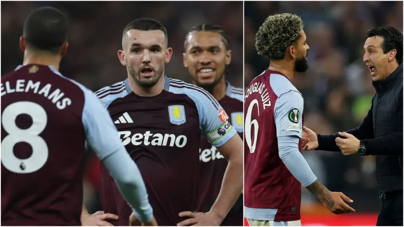 Juri Tilemans, Džon Mekgin, Bubakar Kamara, Daglas Luiz i Unai Emeri (©Reuters)