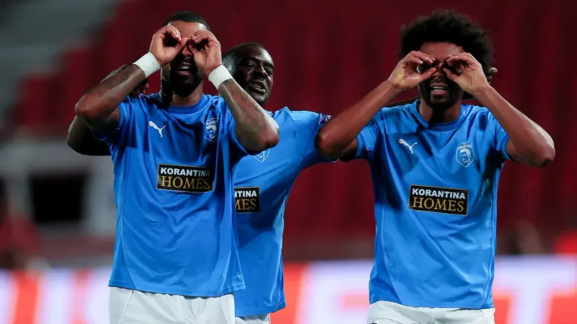 Fudbaleri Pafosa proslavljaju gol na stadionu "Rajko Mitić" (©Starsport)