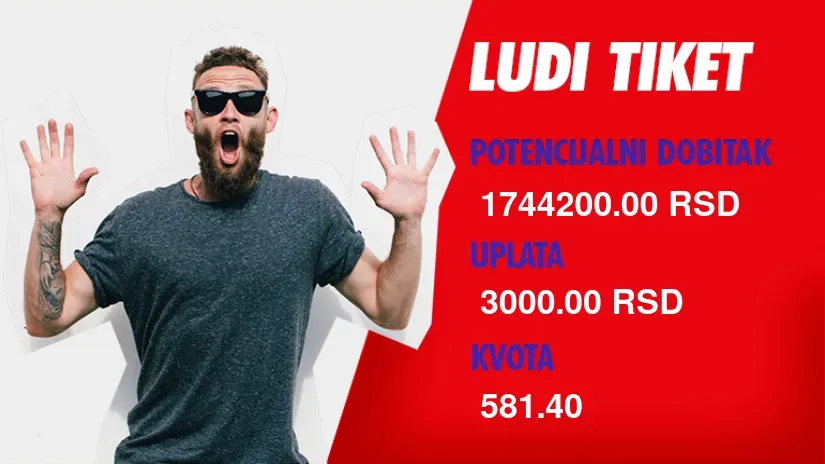 LUDI TIKET (-), utorak, 1.744.200 dinara: Falio je još samo jedan gol u Lisabonu