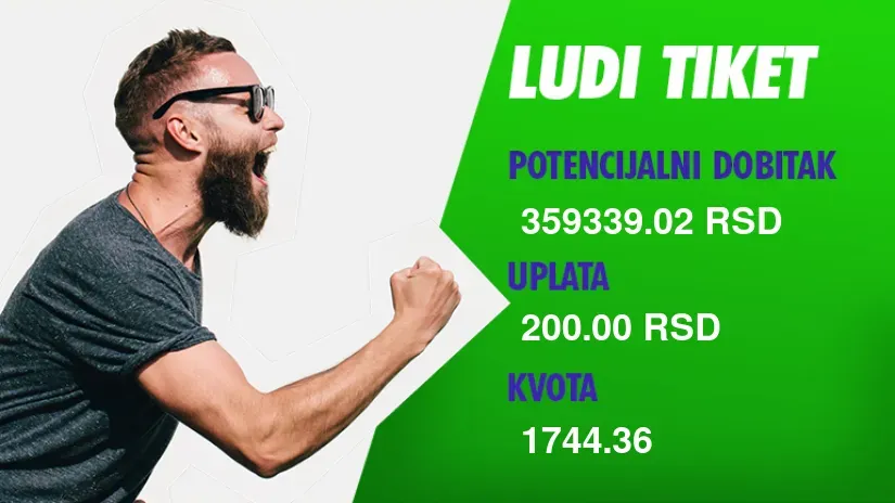 LUDI TIKET, ponedeljak, 359.339 dinara: Prijatelj fudbala nagrađen zbog golova