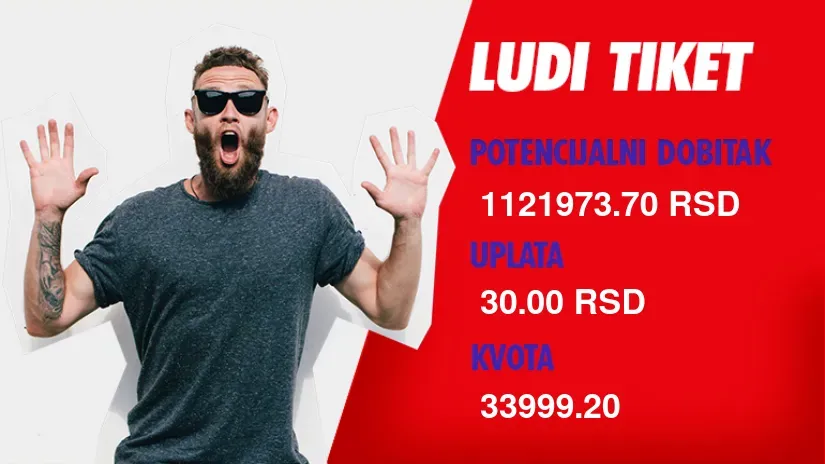 LUDI TIKET (-), petak, 1.121.973 dinara: Kvote koj