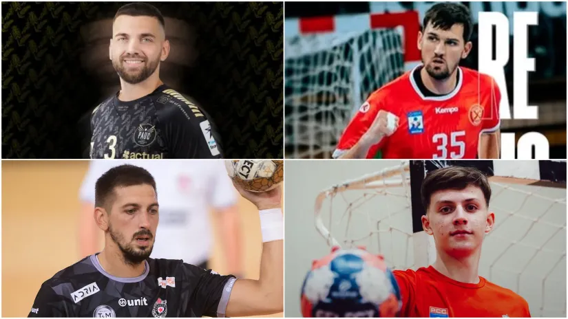 Vanja Ilić, Draško Nenadić, Marko Vasić i Filip Kočanović (©Provence Aix Université Club Handball, ©instagram/bmhuesca, ©Starsport, ©RK Partizan)