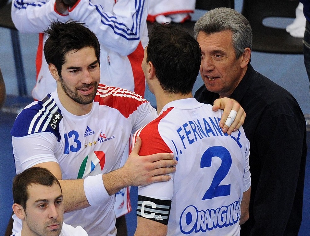 Nikola Karabatić, Žerom Fernandez i trofejni selektor Klod Onesta (©AFP)