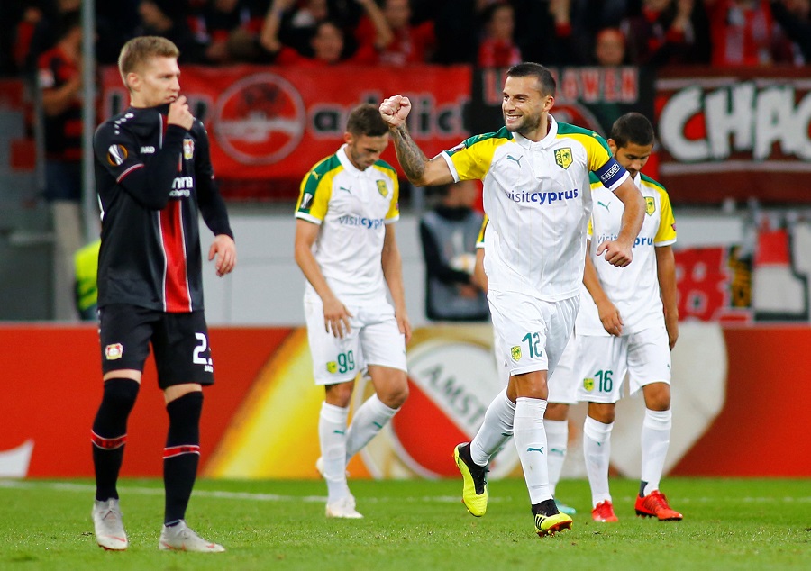 Ivan Tričkovski slavi gol protiv Leverkuzena (© Reuters)