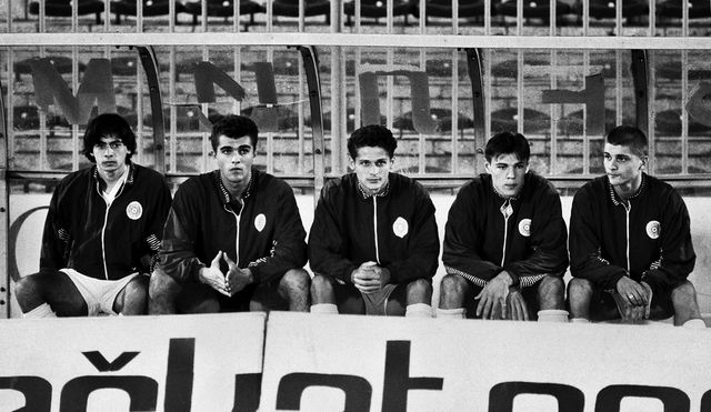 Dragan Ćirić, Nikola Damjanac, Petar Vasiljević, Savo Milošević i Dejan Marković, septembra 1992. godine (MN Press)